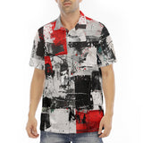 Men's Polo Shirt Modern Art Abstraction Black White and Red