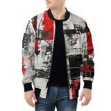 Bomber Jacket Modern Art Abstraction Black White and Red