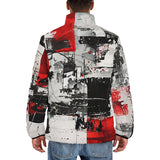Down-Padded Puffer Jacket Modern Art Abstraction Black White and Red