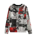 Men's Zip Up Hoodie Modern Art Abstraction Black White and Red