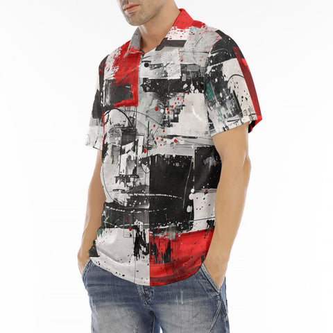 Men's Polo Shirt Modern Art Abstraction Black White and Red