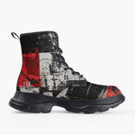 Casual Leather Chunky Boots Modern Art Abstraction Black White and Red