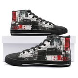 High-Top Canvas Shoes Modern Art Abstraction Black White and Red