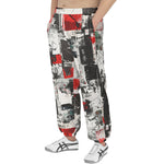 Men's Sweatpants Modern Art Abstraction Black White and Red