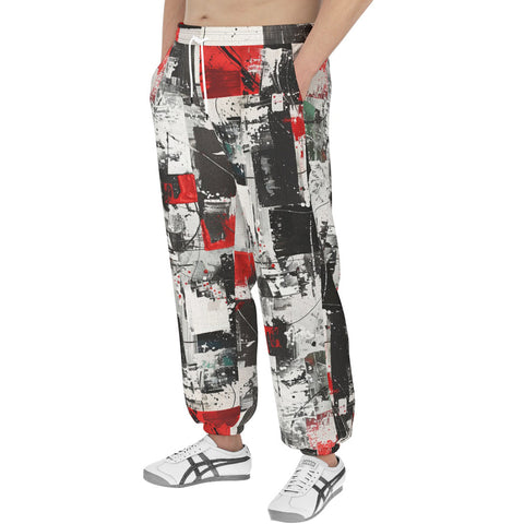 Men's Sweatpants Modern Art Abstraction Black White and Red
