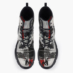 Casual Leather Chunky Boots Modern Art Abstraction Black White and Red