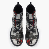 Casual Leather Chunky Boots Modern Art Abstraction Black White and Red