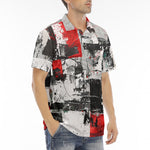 Men's Polo Shirt Modern Art Abstraction Black White and Red