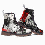 Leather Boots Modern Art Abstraction Black White and Red