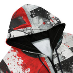 Men's Zip Up Hoodie Modern Art Abstraction Black White and Red