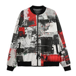 Bomber Jacket Modern Art Abstraction Black White and Red