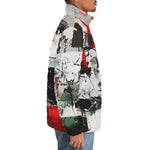 Down-Padded Puffer Jacket Modern Art Abstraction Black White and Red