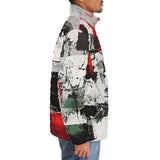 Down-Padded Puffer Jacket Modern Art Abstraction Black White and Red