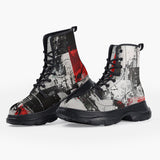 Casual Leather Chunky Boots Modern Art Abstraction Black White and Red