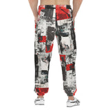 Men's Sweatpants Modern Art Abstraction Black White and Red