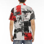Men's Polo Shirt Modern Art Abstraction Black White and Red