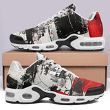 Air Cushion Sneakers Modern Art Abstraction Black White and Red
