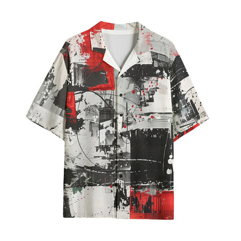 Hawaiian Shirt Modern Art Abstraction Black White and Red