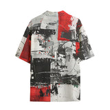 Hawaiian Shirt Modern Art Abstraction Black White and Red