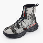 Casual Leather Chunky Boots Modern Art Abstraction Black White and Red