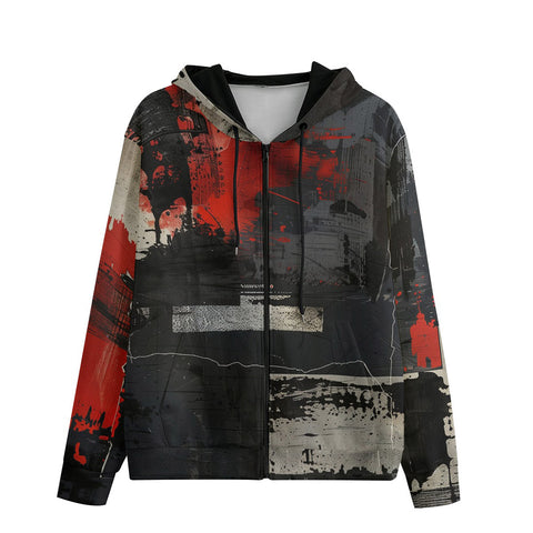 Men's Zip Up Hoodie Modern Art Abstraction Black and Red