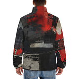 Down-Padded Puffer Jacket Modern Art Abstraction Black and Red
