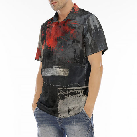Men's Polo Shirt Modern Art Abstraction Black and Red