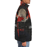 Down-Padded Puffer Jacket Modern Art Abstraction Black and Red