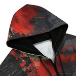 Men's Zip Up Hoodie Modern Art Abstraction Black and Red