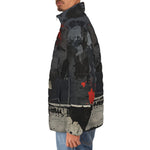 Down-Padded Puffer Jacket Modern Art Abstraction Black and Red
