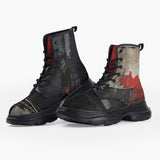 Casual Leather Chunky Boots Modern Art Abstraction Black and Red