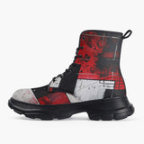 Casual Leather Chunky Boots Modern Art Abstraction Black White and Red