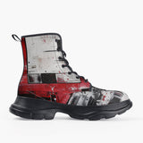 Casual Leather Chunky Boots Modern Art Abstraction Black White and Red