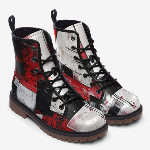 Leather Boots Modern Art Abstraction Black White and Red