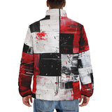 Down-Padded Puffer Jacket Modern Art Abstraction Black White and Red