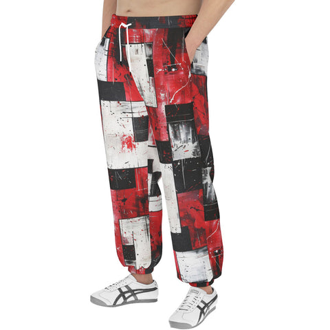 Men's Sweatpants Modern Art Abstraction Black White and Red