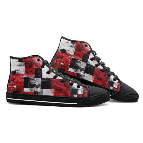 High-Top Canvas Shoes Modern Art Abstraction Black White and Red