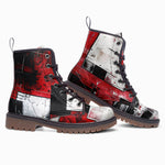 Leather Boots Modern Art Abstraction Black White and Red