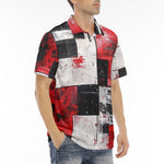 Men's Polo Shirt Modern Art Abstraction Black White and Red