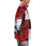 Down-Padded Puffer Jacket Modern Art Abstraction Black White and Red