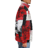 Down-Padded Puffer Jacket Modern Art Abstraction Black White and Red