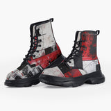 Casual Leather Chunky Boots Modern Art Abstraction Black White and Red