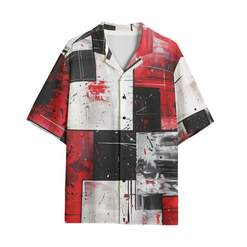 Hawaiian Shirt Modern Art Abstraction Black White and Red
