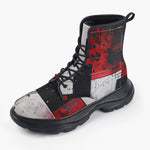 Casual Leather Chunky Boots Modern Art Abstraction Black White and Red