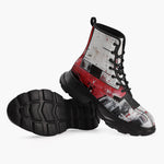 Casual Leather Chunky Boots Modern Art Abstraction Black White and Red