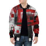 Bomber Jacket Modern Art Abstraction Black White and Red