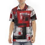 Men's Polo Shirt Modern Art Abstraction Black White and Red