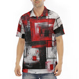 Men's Polo Shirt Modern Art Abstraction Black White and Red