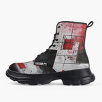 Casual Leather Chunky Boots Modern Art Abstraction Black White and Red