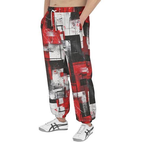 Men's Sweatpants Modern Art Abstraction Black White and Red